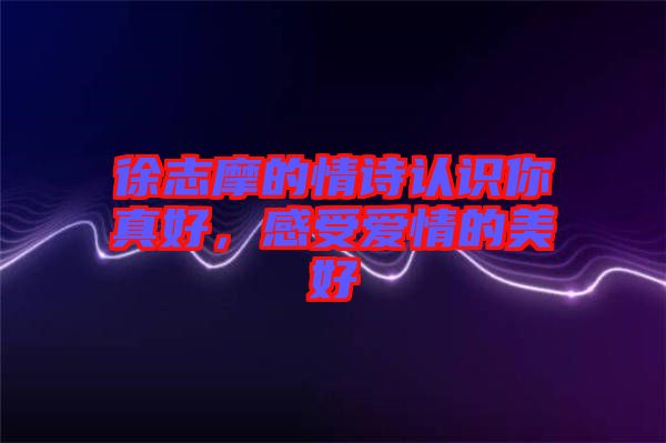 徐志摩的情詩(shī)認(rèn)識(shí)你真好，感受愛(ài)情的美好