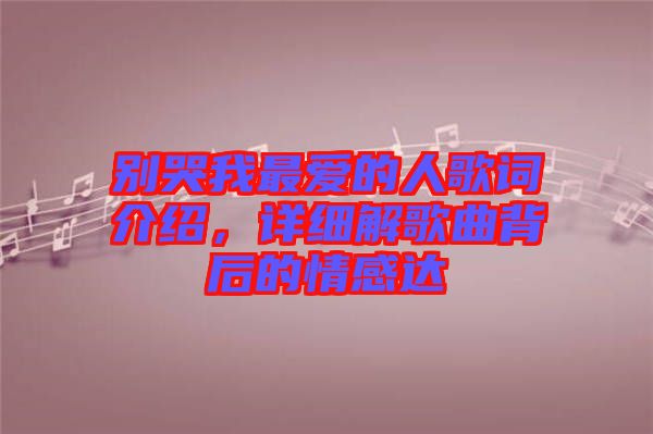 別哭我最愛的人歌詞介紹，詳細解歌曲背后的情感達