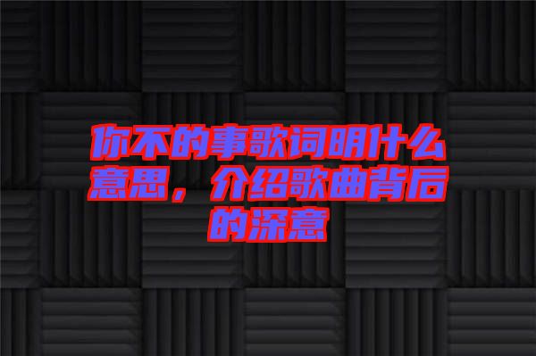 你不的事歌詞明什么意思，介紹歌曲背后的深意