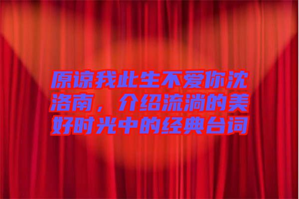 原諒我此生不愛你沈洛南，介紹流淌的美好時光中的經(jīng)典臺詞