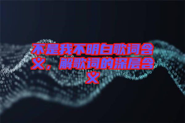 不是我不明白歌詞含義，解歌詞的深層含義