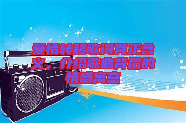 愛情轉(zhuǎn)移歌詞真正含義，介紹歌曲背后的情感寓意