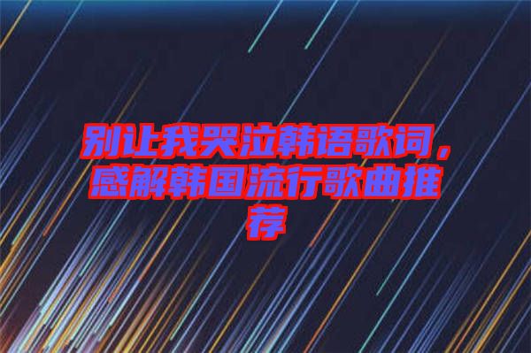 別讓我哭泣韓語歌詞，感解韓國流行歌曲推薦