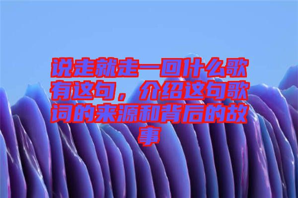 說(shuō)走就走一回什么歌有這句，介紹這句歌詞的來(lái)源和背后的故事