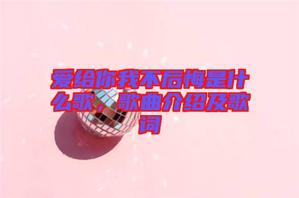 愛給你我不后悔是什么歌，歌曲介紹及歌詞