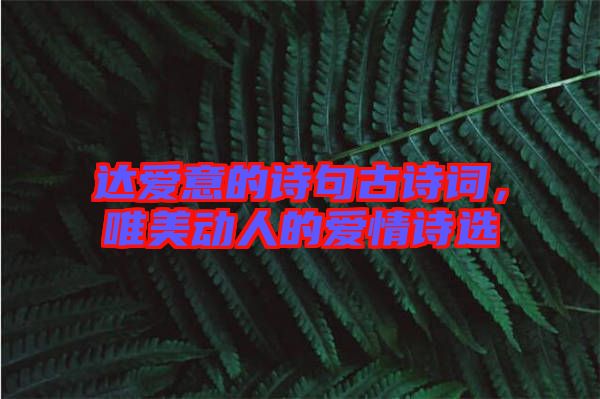 達(dá)愛意的詩句古詩詞，唯美動(dòng)人的愛情詩選