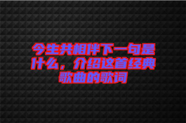 今生共相伴下一句是什么，介紹這首經(jīng)典歌曲的歌詞