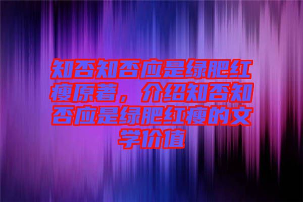 知否知否應(yīng)是綠肥紅瘦原著，介紹知否知否應(yīng)是綠肥紅瘦的文學(xué)價(jià)值