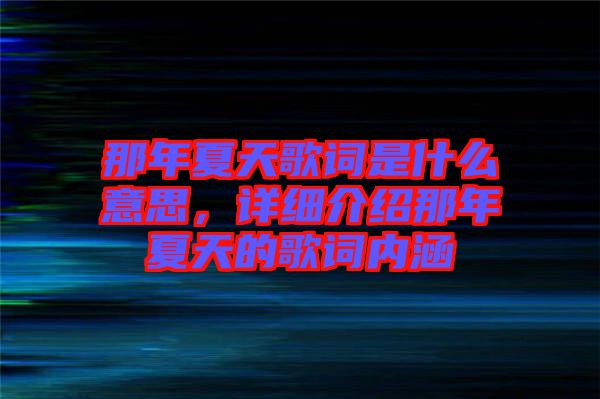 那年夏天歌詞是什么意思，詳細(xì)介紹那年夏天的歌詞內(nèi)涵