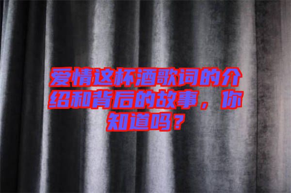 愛情這杯酒歌詞的介紹和背后的故事，你知道嗎？