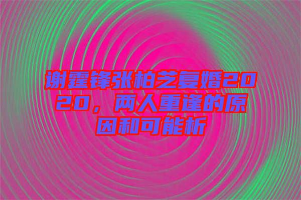 謝霆鋒張柏芝復(fù)婚2020，兩人重逢的原因和可能析