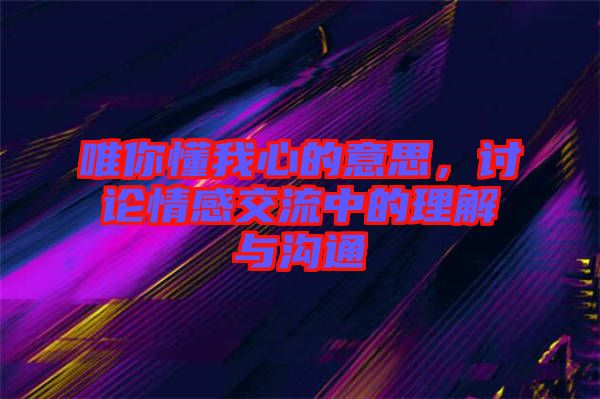 唯你懂我心的意思，討論情感交流中的理解與溝通