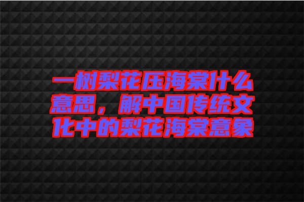 一樹梨花壓海棠什么意思，解中國傳統(tǒng)文化中的梨花海棠意象