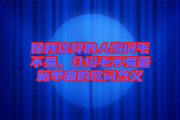 像我這樣的人歌詞毛不易，介紹毛不易最新單曲的歌詞含義