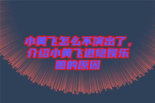 小黃飛怎么不演出了，介紹小黃飛退隱娛樂圈的原因