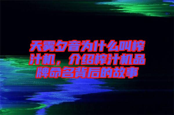 天霧夕音為什么叫榨汁機(jī)，介紹榨汁機(jī)品牌命名背后的故事