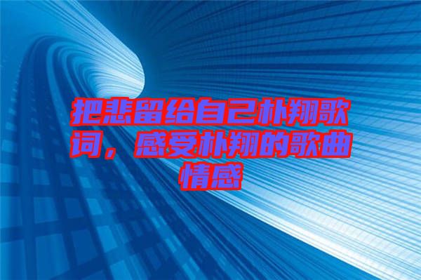 把悲留給自己樸翔歌詞，感受樸翔的歌曲情感