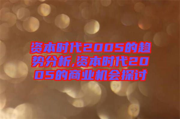 資本時代2005的趨勢分析,資本時代2005的商業(yè)機會探討